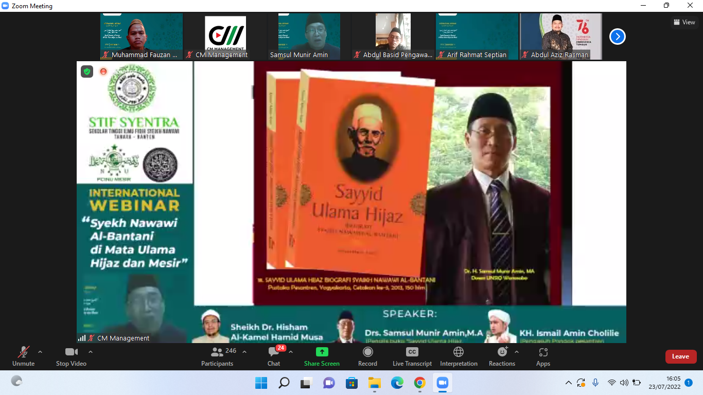 Suasana Webinar Internasional “Seikh Nawawi Al-Bantani di Mata Ulama Hijaz dan Mesir”