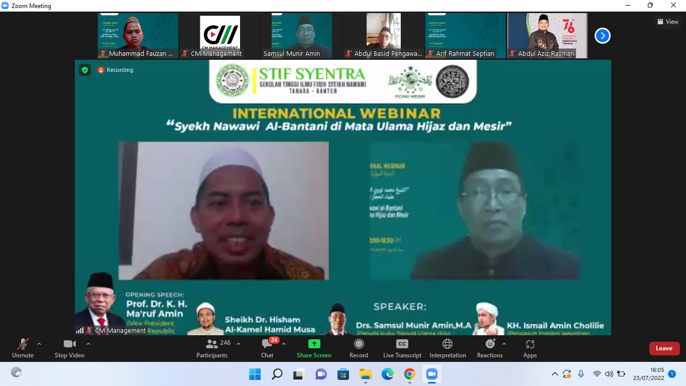 Suasana Webinar Internasional “Seikh Nawawi Al-Bantani di Mata Ulama Hijaz dan Mesir”