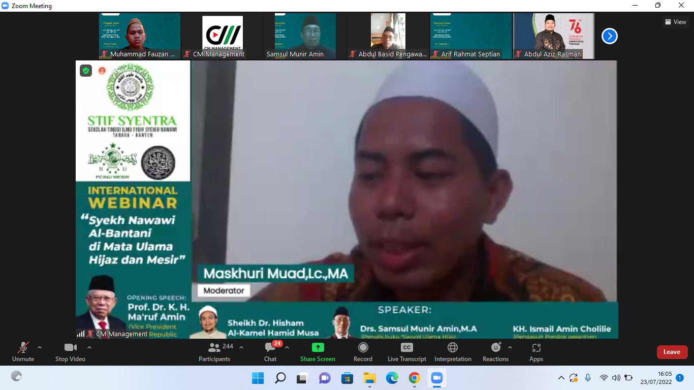 Suasana Webinar Internasional “Seikh Nawawi Al-Bantani di Mata Ulama Hijaz dan Mesir”